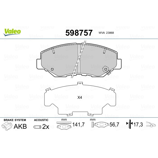 Слика на Комплет феродо, дискови кочници VALEO 598757