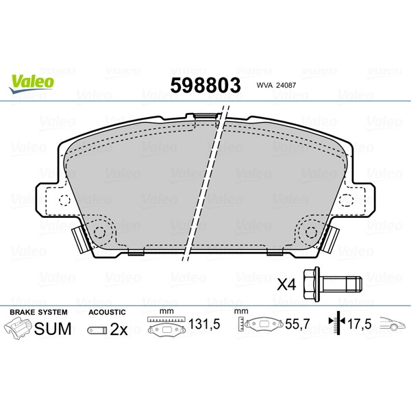 Слика на Комплет феродо, дискови кочници VALEO 598803