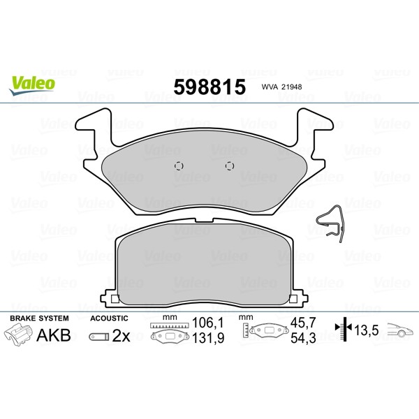 Слика на Комплет феродо, дискови кочници VALEO 598815