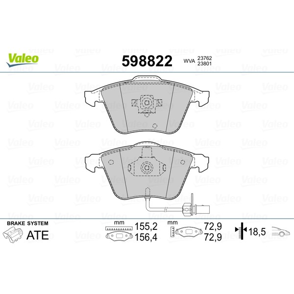 Слика на комплет феродо, дискови кочници VALEO 598822 за Saab 9-3 Convertible (YS3F) 2.8 Turbo V6 - 256 коњи бензин