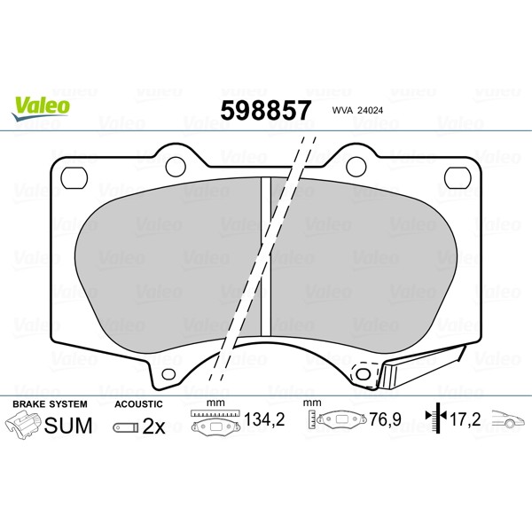 Слика на комплет феродо, дискови кочници VALEO 598857 за Mitsubishi Pajero (V80,V90) DI-D (V88W, V98W) - 160 коњи дизел