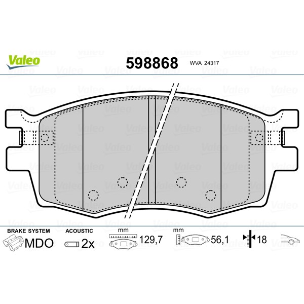 Слика на Комплет феродо, дискови кочници VALEO 598868