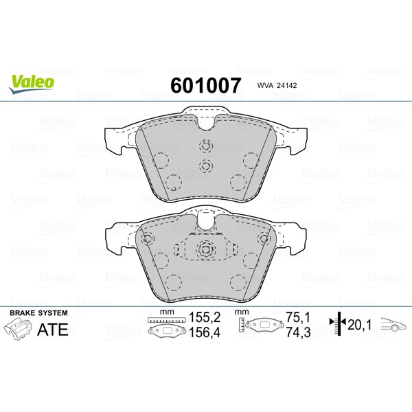 Слика на комплет феродо, дискови кочници VALEO 601007 за Volvo V60 T6 AWD - 305 коњи бензин