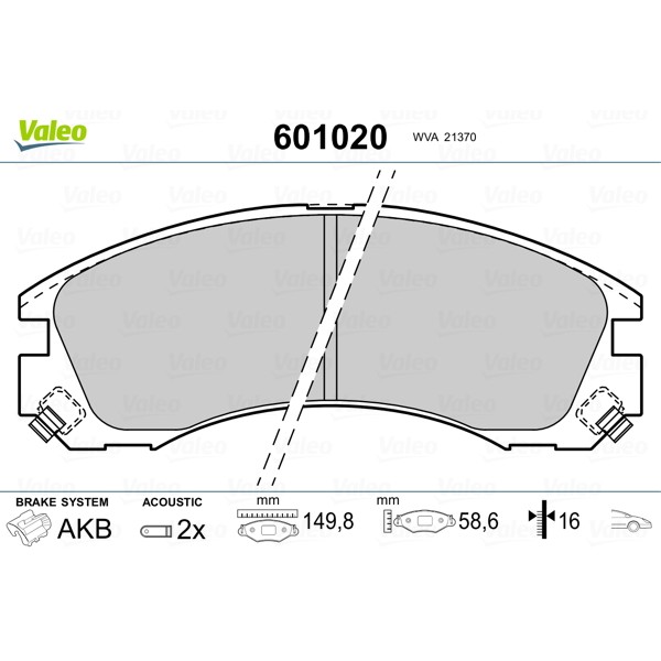 Слика на комплет феродо, дискови кочници VALEO 601020 за Mitsubishi Outlander (CW) 2.4 4WD - 170 коњи бензин