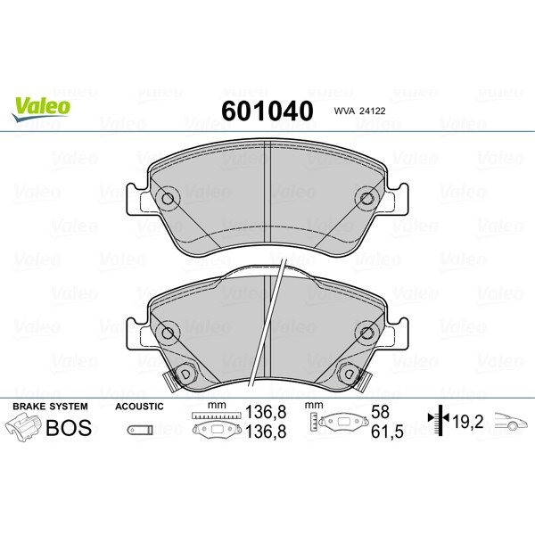 Слика на Комплет феродо, дискови кочници VALEO 601040