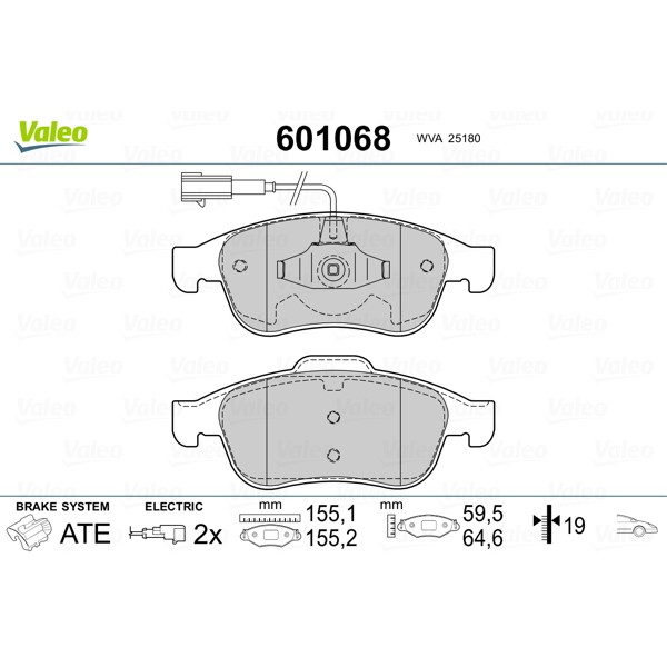 Слика на комплет феродо, дискови кочници VALEO 601068 за Alfa Romeo Giulietta (940) 1.4 TB - 105 коњи бензин