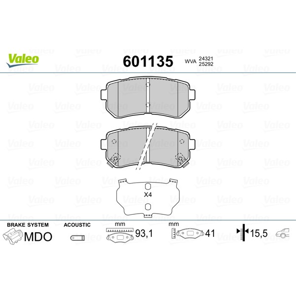 Слика на комплет феродо, дискови кочници VALEO 601135 за Hyundai ix35 (LM) 2.0 CRDi 4WD - 136 коњи дизел