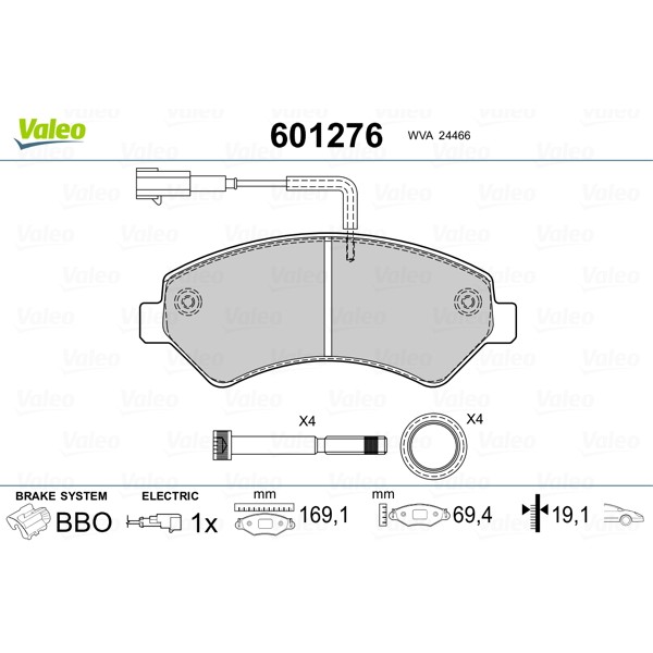 Слика на комплет феродо, дискови кочници VALEO 601276 за Fiat Ducato BOX 250 115 Multijet 2,0 D - 116 коњи дизел