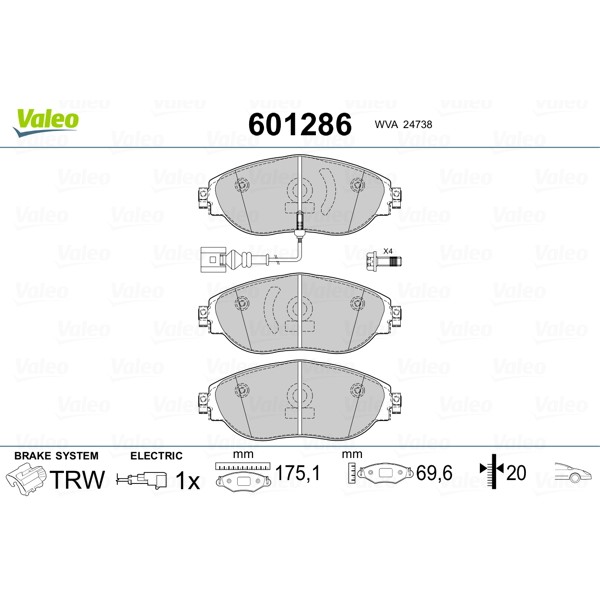 Слика на комплет феродо, дискови кочници VALEO 601286 за Skoda Superb (3T4) 1.8 TSI 4x4 - 160 коњи бензин