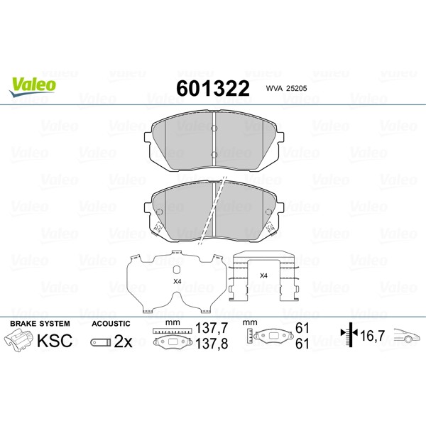 Слика на комплет феродо, дискови кочници VALEO 601322 за Hyundai ix35 (LM) 2.0 CRDi 4WD - 136 коњи дизел