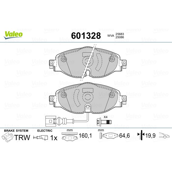 Слика на комплет феродо, дискови кочници VALEO 601328 за VW Golf 7 Estate (BA5) 1.4 TSI - 125 коњи бензин