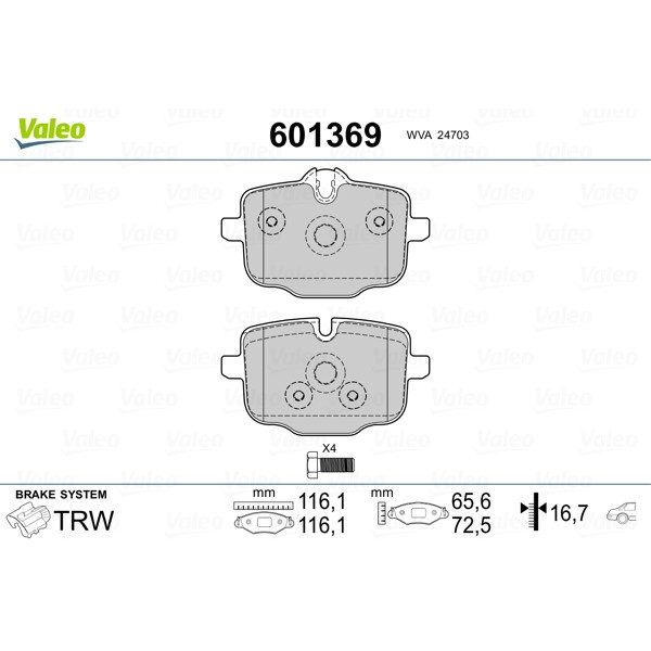 Слика на комплет феродо, дискови кочници VALEO 601369 за BMW Alpina B6 Coupe (F06) 4.4 BiTurbo на всичките колела - 540 коњи бензин