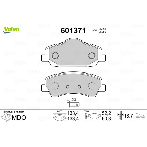 Слика на комплет феродо, дискови кочници VALEO 601371 за Citroen C4 Cactus 1.6 HDi 100 - 99 коњи дизел