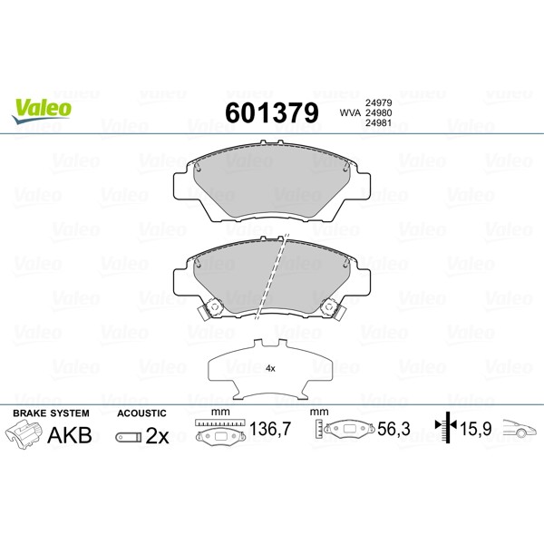 Слика на Комплет феродо, дискови кочници VALEO 601379