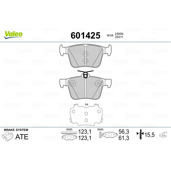 Слика на комплет феродо, дискови кочници VALEO 601425 за Audi A3 Cabrio (8V7) S3 quattro - 300 коњи бензин