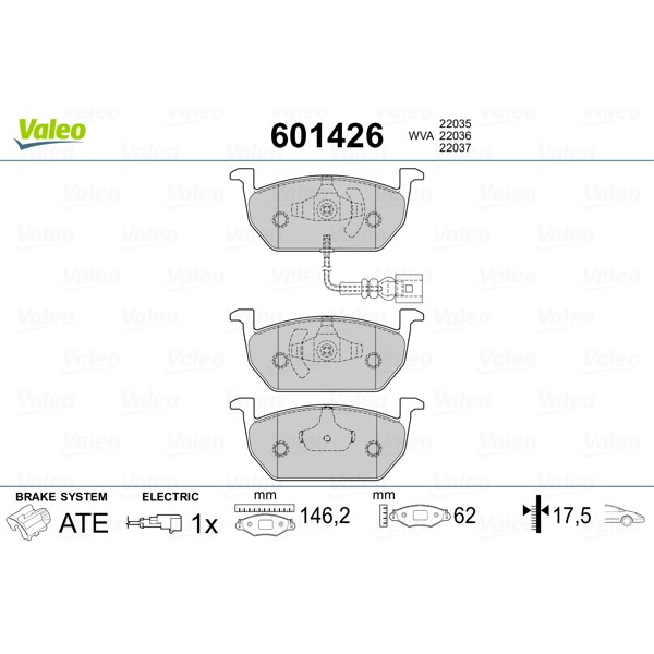 Слика на комплет феродо, дискови кочници VALEO 601426 за VW Golf 7 Estate (BA5) 1.4 TSI - 125 коњи бензин