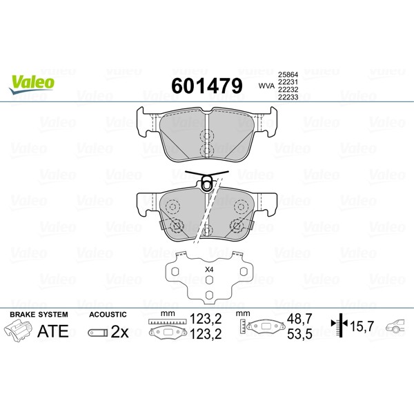 Слика на комплет феродо, дискови кочници VALEO 601479 за Ford Mondeo 5 Turnier 2.0 EcoBoost - 203 коњи бензин