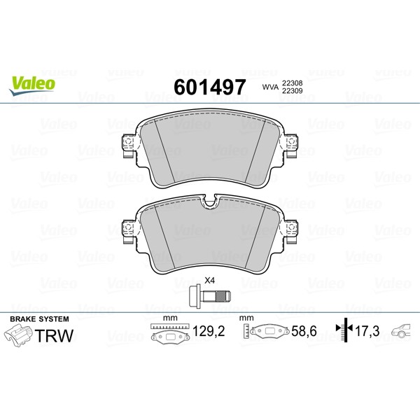 Слика на комплет феродо, дискови кочници VALEO 601497 за Audi A5 Sportback (F5A) 2.0 TFSI g-tron - 170 коњи Бензин/Метан (CNG)