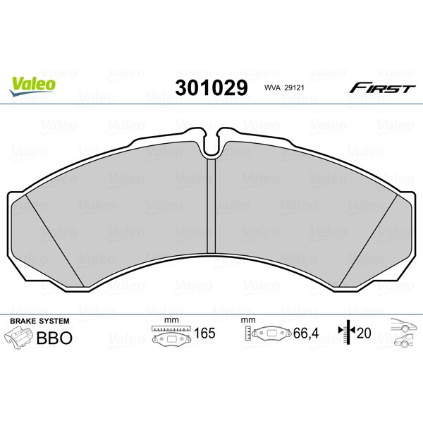 Слика на комплет феродо, дискови кочници VALEO FIRST 301029 за камион Iveco Daily 1 Box 35-10 (15034111, 15034204, 15034211, 15034215, 15034217, 150 - 103 коњи дизел