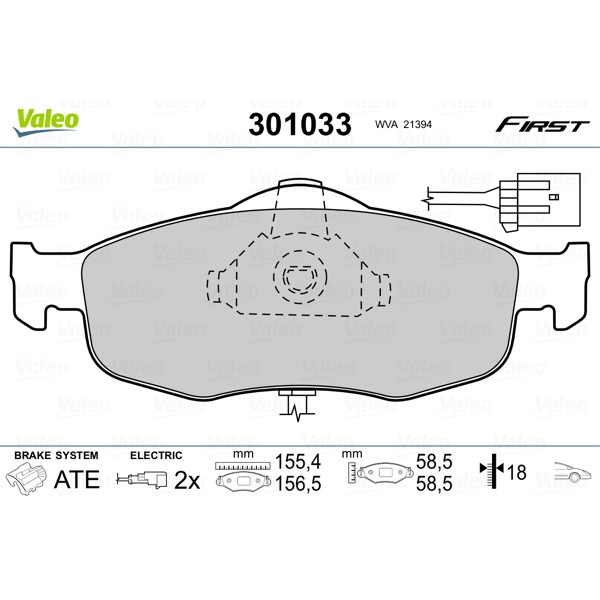 Слика на комплет феродо, дискови кочници VALEO FIRST 301033 за Ford Mondeo 1 Saloon (GBP) 1.6 i 16V - 88 коњи бензин