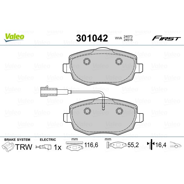 Слика на комплет феродо, дискови кочници VALEO FIRST 301042 за Lancia Ypsilon (843) 1.3 D Multijet - 75 коњи дизел