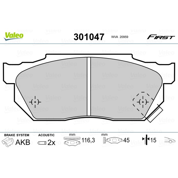 Слика на Комплет феродо, дискови кочници VALEO FIRST 301047