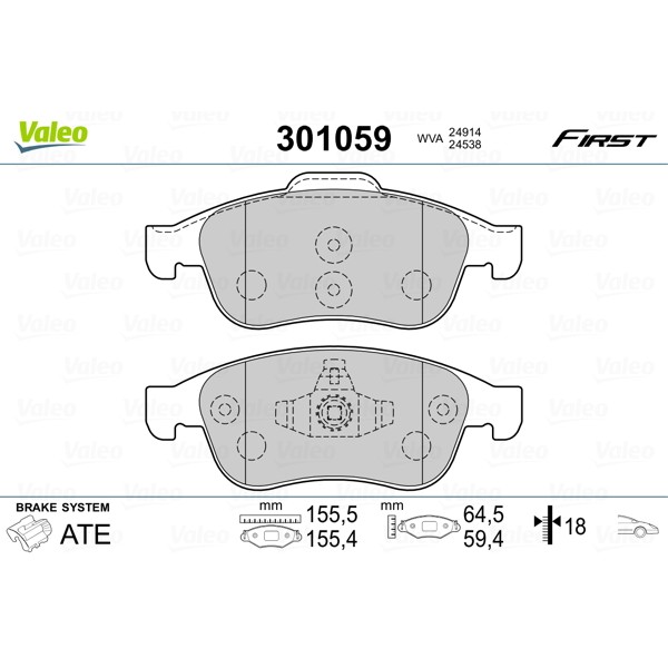 Слика на комплет феродо, дискови кочници VALEO FIRST 301059 за Renault Megane 3 Coupe 1.5 dCi (DZ0C, DZ1A) - 90 коњи дизел