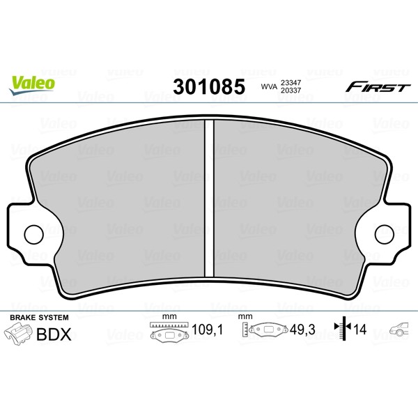 Слика на комплет феродо, дискови кочници VALEO FIRST 301085 за Renault 21 Saloon 2.0 (L483) - 116 коњи бензин