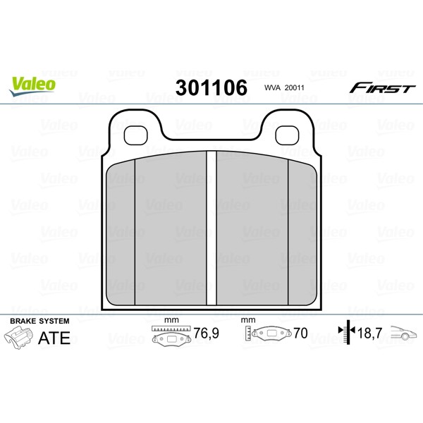 Слика на Комплет феродо, дискови кочници VALEO FIRST 301106