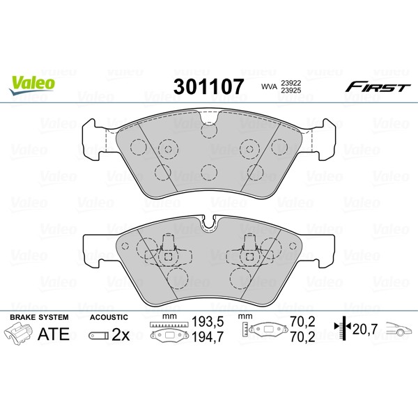 Слика на Комплет феродо, дискови кочници VALEO FIRST 301107