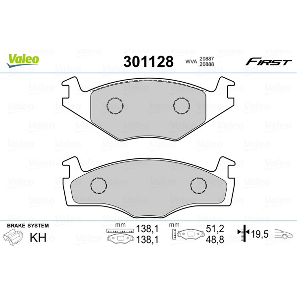 Слика на комплет феродо, дискови кочници VALEO FIRST 301128 за Seat Toledo (1L) 1.8 i - 88 коњи бензин