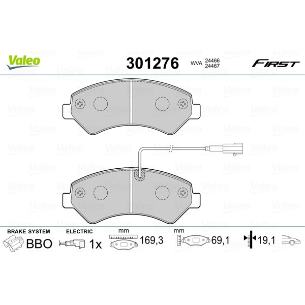 Слика на комплет феродо, дискови кочници VALEO FIRST 301276 за Peugeot Boxer Bus 3.0 HDi 175 - 177 коњи дизел