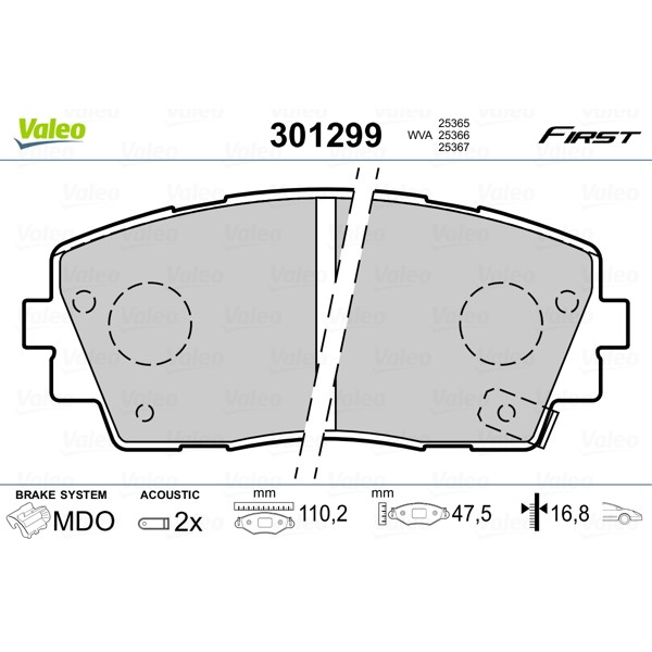 Слика на комплет феродо, дискови кочници VALEO FIRST 301299 за Kia Picanto hatchback (TA) 1.0 LPG - 67 коњи Бензин/Автогаз (LPG)