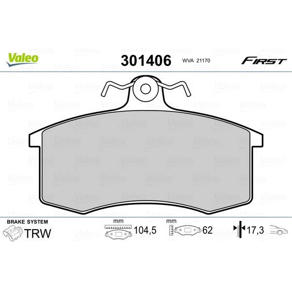 Слика на комплет феродо, дискови кочници VALEO FIRST 301406 за Lada Cevaro (2108, 2109) 1100 - 53 коњи бензин