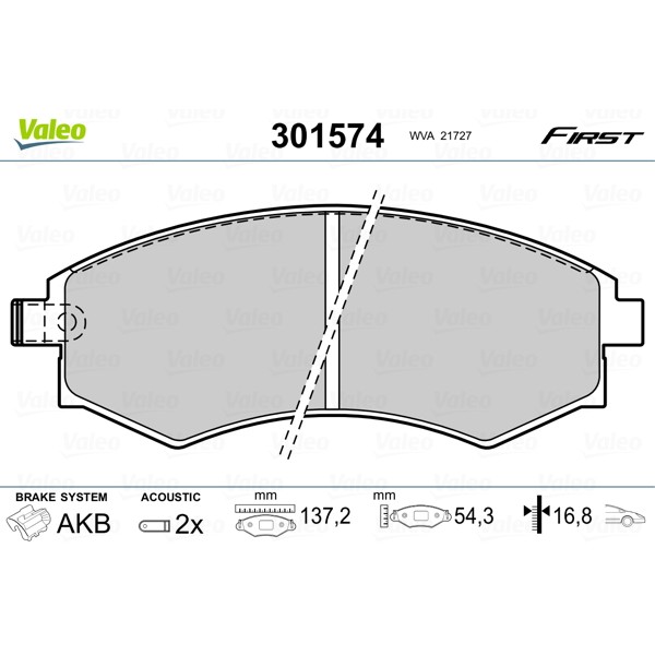 Слика на комплет феродо, дискови кочници VALEO FIRST 301574 за Kia Joice 2.0 - 139 коњи бензин