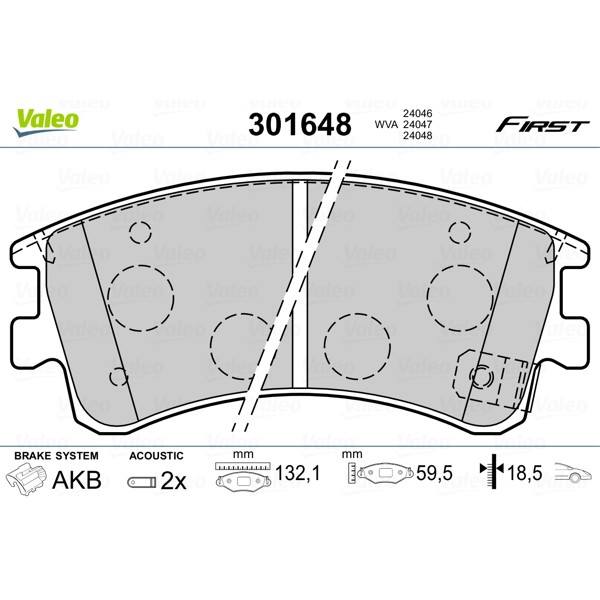 Слика на комплет феродо, дискови кочници VALEO FIRST 301648 за Mazda 6 Station Wagon (GY) 2.0 DI - 121 коњи дизел