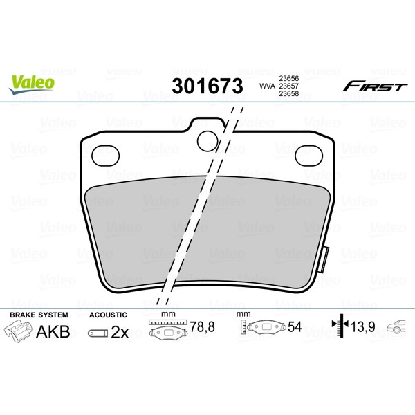 Слика на комплет феродо, дискови кочници VALEO FIRST 301673 за Toyota RAV4 (XA2) 2.0 VVTi 4WD - 150 коњи бензин