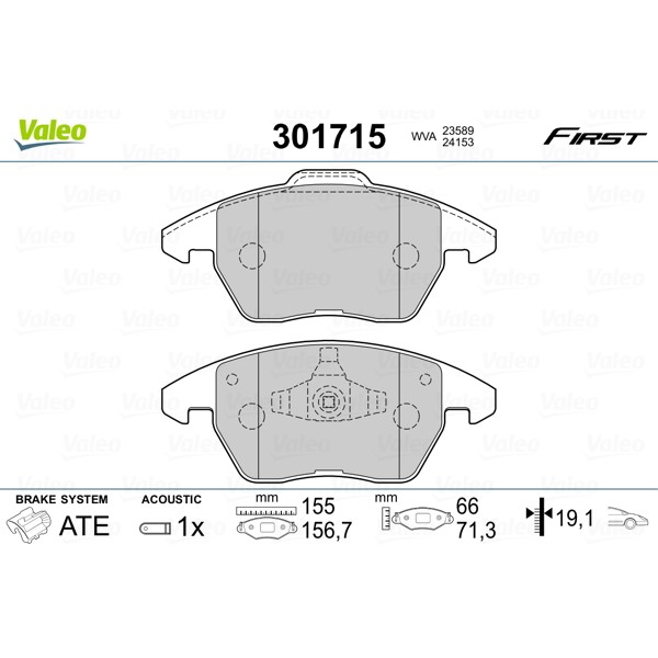 Слика на Комплет феродо, дискови кочници VALEO FIRST 301715