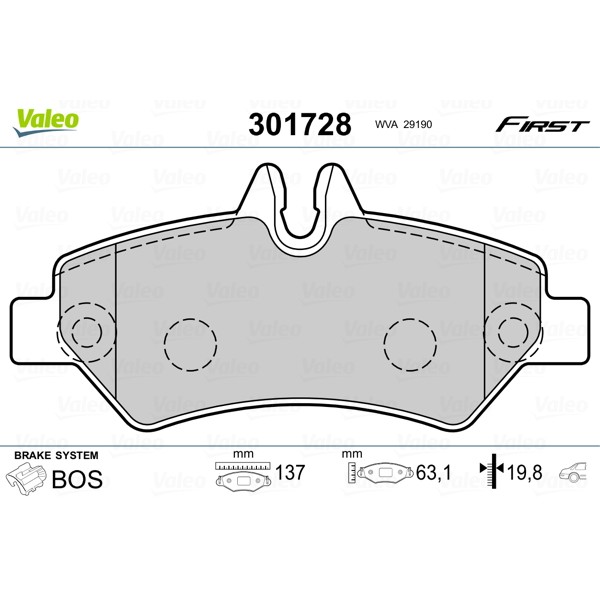 Слика на комплет феродо, дискови кочници VALEO FIRST 301728 за Mercedes Sprinter 3.5-t Box (906) 311 CDI 4x4 (906.631, 906.633, 906.635, 906.637) - 109 коњи дизел