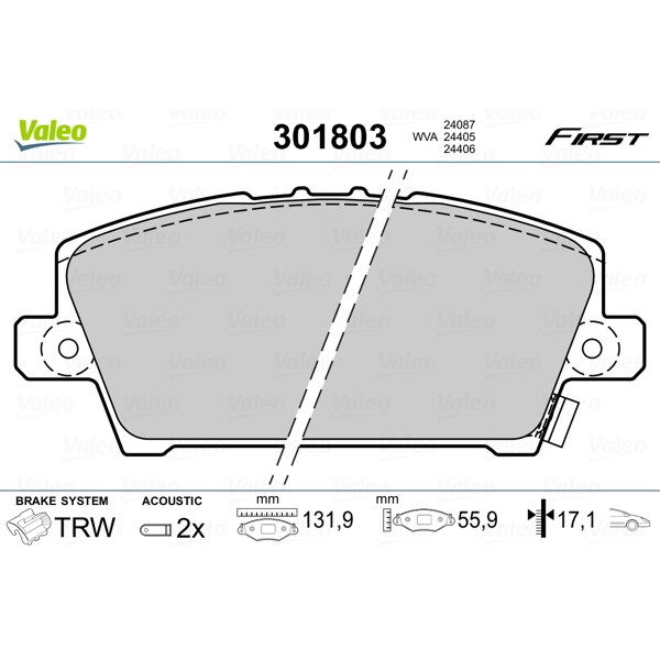 Слика на Комплет феродо, дискови кочници VALEO FIRST 301803