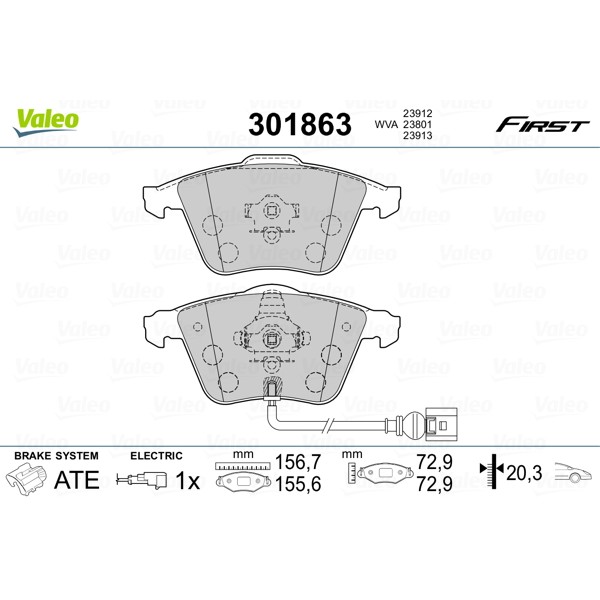 Слика на комплет феродо, дискови кочници VALEO FIRST 301863 за Skoda Superb (3T4) 1.8 TSI 4x4 - 160 коњи бензин