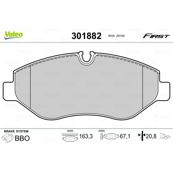 Слика на комплет феродо, дискови кочници VALEO FIRST 301882 за Mercedes Sprinter 3.5-t Box (906) 313 CDI (906.631, 906.633, 906.635, 906.637) - 129 коњи дизел