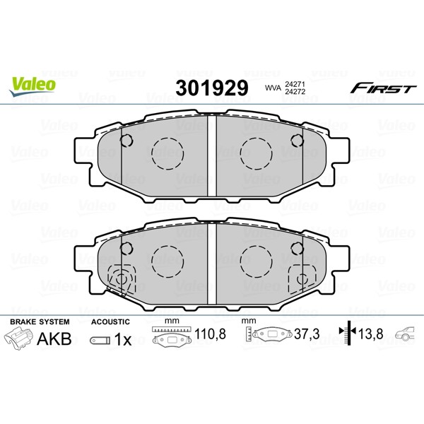 Слика на комплет феродо, дискови кочници VALEO FIRST 301929 за Subaru Outback (BM,BR) 2.0 D - 150 коњи дизел