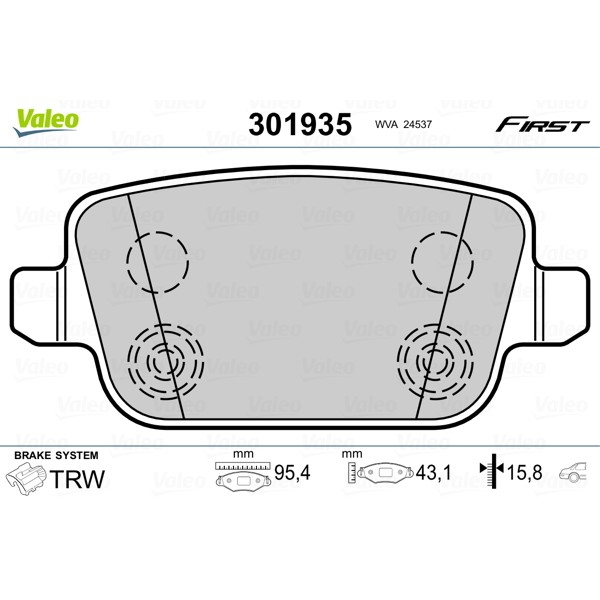 Слика на комплет феродо, дискови кочници VALEO FIRST 301935 за Ford Mondeo 4 Saloon 1.6 EcoBoost - 160 коњи бензин