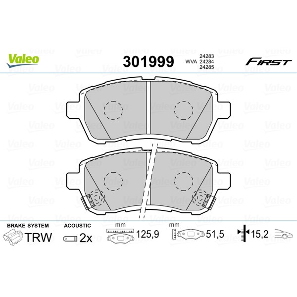 Слика на комплет феродо, дискови кочници VALEO FIRST 301999 за Ford Fiesta VAN 2009 1.4 TDCi - 70 коњи дизел