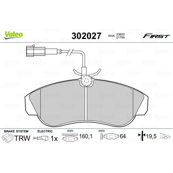 Слика на комплет феродо, дискови кочници VALEO FIRST 302027 за Citroen Jumper BUS 230P 2.5 TD - 103 коњи дизел