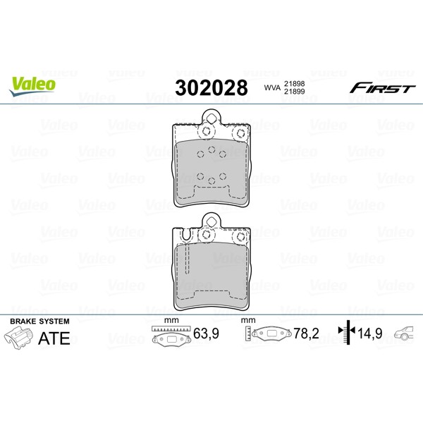 Слика на комплет феродо, дискови кочници VALEO FIRST 302028 за Mercedes E-class Saloon (w210) E 420 (210.072) - 279 коњи бензин