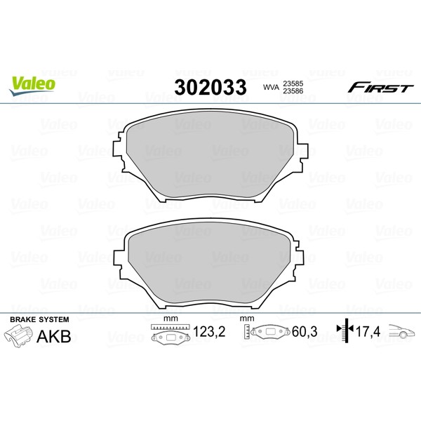 Слика на комплет феродо, дискови кочници VALEO FIRST 302033 за Toyota RAV4 (XA2) 2.0 VVTi 4WD - 150 коњи бензин