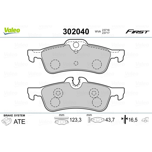 Слика на комплет феродо, дискови кочници VALEO FIRST 302040 за Mini Convertible (R52) One - 90 коњи бензин