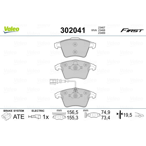 Слика на комплет феродо, дискови кочници VALEO FIRST 302041 за VW Multivan 5 2.5 TDI 4motion - 130 коњи дизел